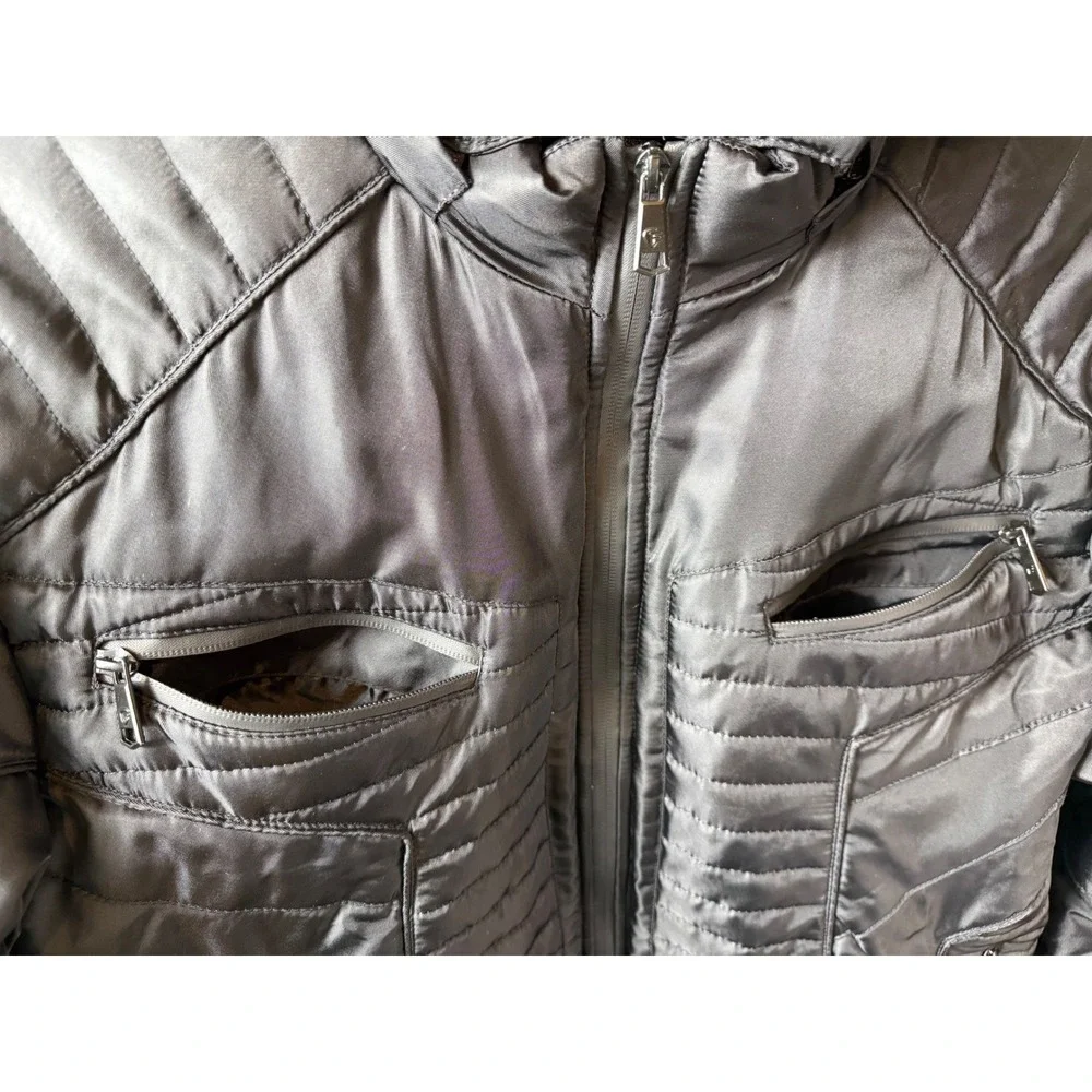 Fried Denim NYC Mens Black Quilted Puffer Moto‎ Jacket Detachable Hood XL